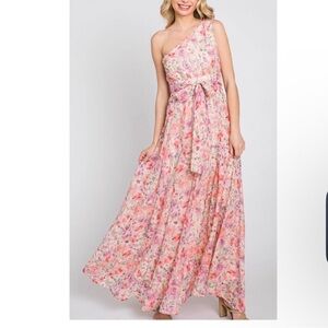 Big Hit fashion Floral One-Shoulder Maxi Flowy Whimsical Dress, size M